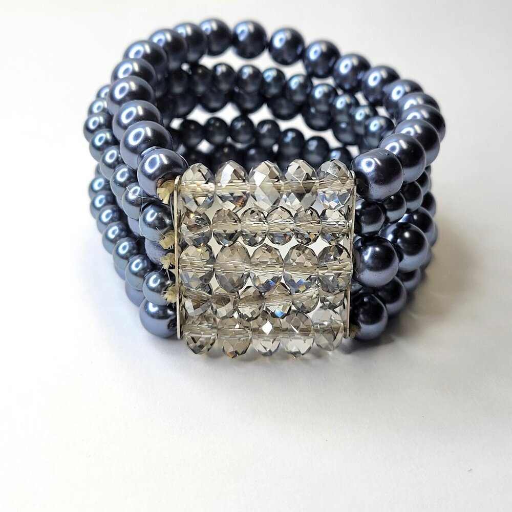 Grey Pearl Bracelet, Stretch Pearl Bracelet, Grey Pearl Bangle